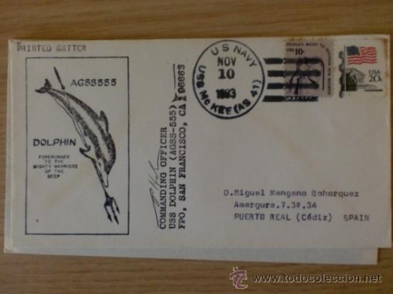 Briefmarken: SOBRE CON MATASELLO. US NAVY, USS MC KEE, AS 41. 1983.  USS DOLPHIN, AGSS-555.