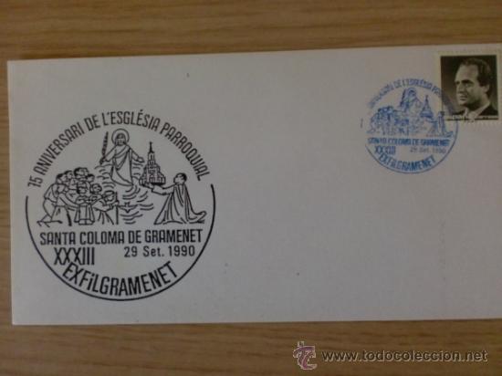 Timbres: SOBRE CON MATASELLO. SANTA COLOMA DE GRAMENET. 1990. 75 ANIV. DE L&acute;ESGLESIA PARROQUIAL.