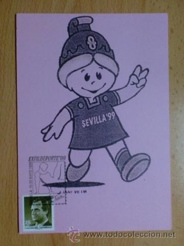 Sellos: TARJETA  CON MATASELLO. SEVILLA. 1999. EXFILDEPORTE&acute;99. - Foto 1