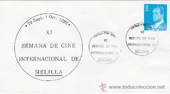 Sellos: CINE INTERNACIONAL XI SEMANA, MELILLA 1986. RARO MATASELLOS EN SOBRE CON BONITA ILUSTRACION. - Foto 1 - 38579708