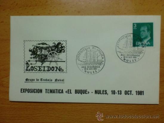 Sellos: SOBRE CON MATASELLOS. NULES.1981. EXPO. FILAT.EL BUQUE. POSEIDON GRUPO DE TRABAJO NAVAL.