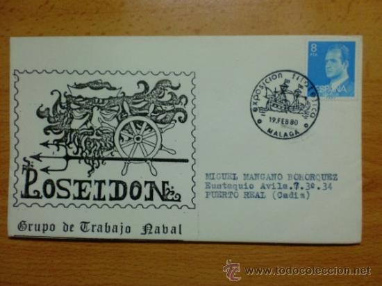 Sellos: SOBRE CON MATASELLOS. MALAGA.1981. EXPO. FILAT. POSEIDON GRUPO DE TRABAJO NAVAL.