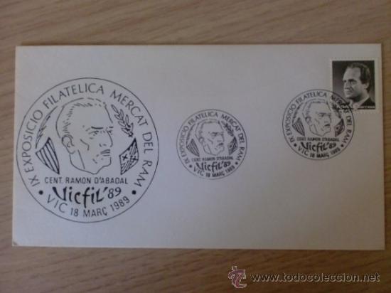 Francobolli: SOBRE CON MATASELLOS. VIC. 1989. VICFIL&acute;89. IX EXPOSICIO FILAT. MERCAT DE RAM.