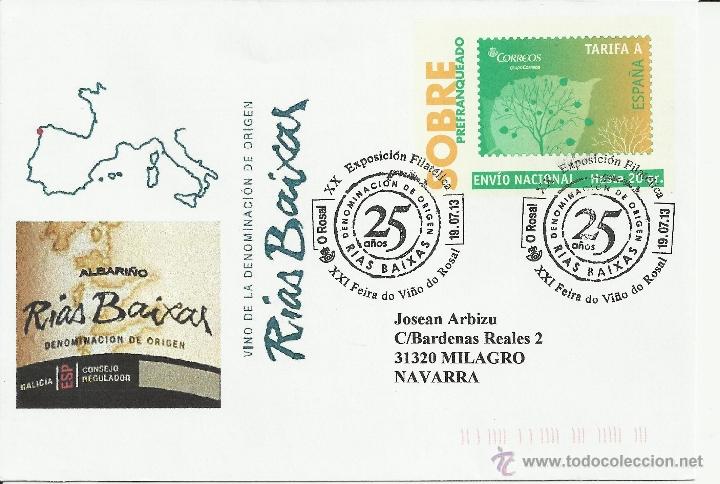 Sellos: O ROSAL PONTEVEDRA FERIA DEL VINO ENOLOGIA RIAS BAIXAS SOBRE ENTERO POSTAL