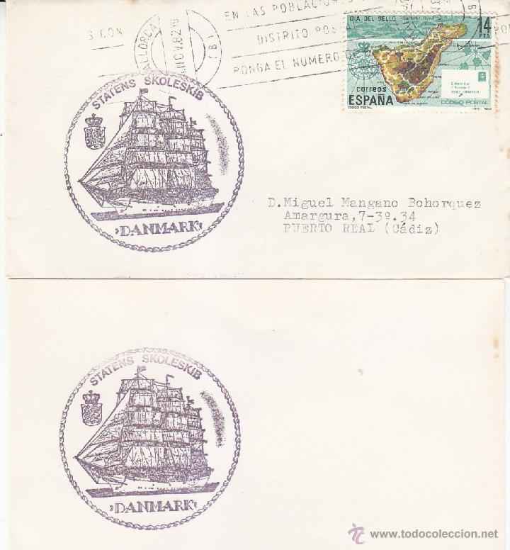 Selos: BARCOS MARCA NAVAL DANMARK, PALMA DE MALLORCA (BALEARES) 1982. MATASELLOS EN SOBRE. RARO ASI.