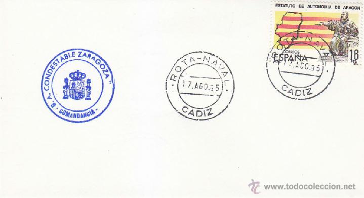 Timbres: BARCOS MARCA BUQUE CONDESTABLE ZARAGOZA, ROTA NAVAL (CADIZ) 1985. MATASELLOS EN SOBRE. RARO ASI.