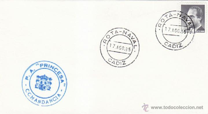 Timbres: BARCOS MARCA BUQUE P.A. PRINCESA, ROTA NAVAL (CADIZ) 1985. MATASELLOS EN SOBRE. RARO ASI.