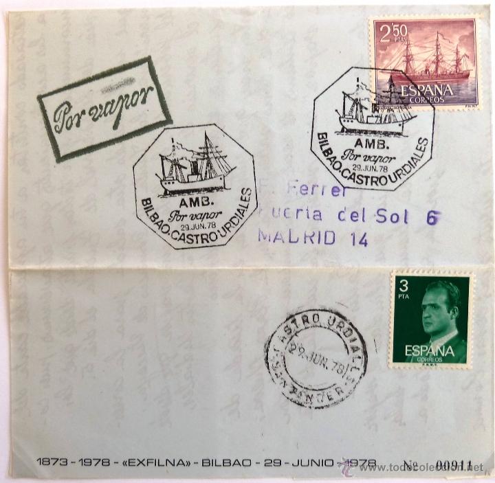 Sellos: CARTA CONMEMORATIVA POR VAPOR BILBAO-CASTRO URDIALES 1978. MATASELLOS EN CARTA.