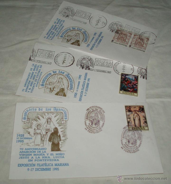 Timbres: tres sobres franqueados de la exposicion filatelica mariana diciembre 1995