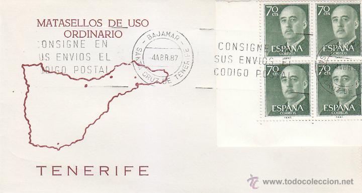 Sellos: BAJAMAR SANTA CRUZ TENERIFE (CANARIAS) 1987 MATASELLOS USO ORDINARIO RODILLO CONSIGNE EN SOBRE RARO.