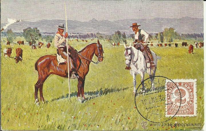Sellos: BARCELONA POSTAL TEMA TOROS MAT 1936 - Foto 1