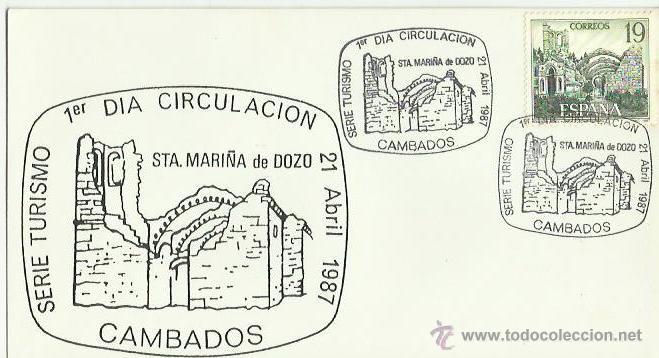 Stamps: SOBRE CON MATASELLOS DE CAMBADOS. 1987. PRIMER DIA DE CIRCULACION. SERIE TURISMO. STA MARI&Ntilde;A DE DOZO