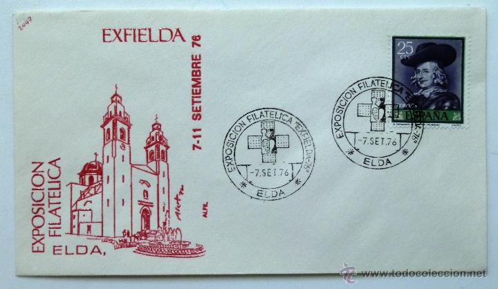Sellos: SOBRE FILATELICO EXFIELDA 76. ELDA 1976. - Foto 1