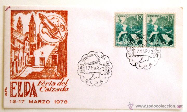 Sellos: SOBRE FILATELICO FERIA DEL CALZADO. ELDA 1973. - Foto 1