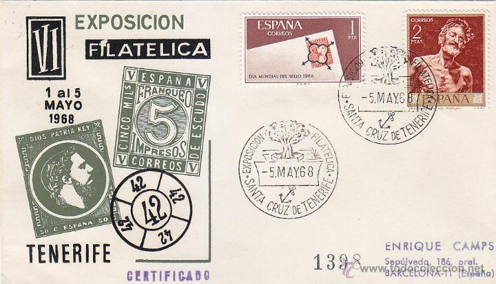 Sellos: RAFAEL AGUIAR VI EXPOSICION HOMENAJE, SANTA CRUZ DE TENERIFE CANARIAS 1968. MATASELLOS RARO SOBRE EG