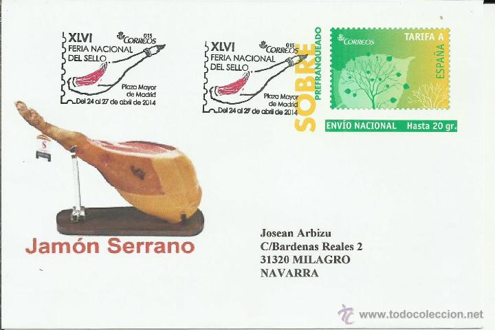 Stamps: MADRID MAT JAMON SERRANO BICOLOR SOBRE ENTERO POSTAL ALIMENTACION CARNE CERDO GASTRONOMIA