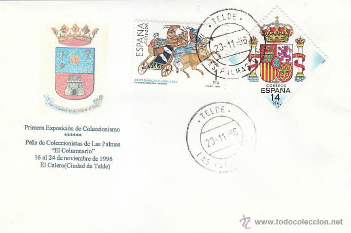 Sellos: PRIMERA EXPOSICION COLECCIONISMO PE&Ntilde;A COLUMNARIO EL CALERO TELDE (CANARIAS) 1996 RARO SOBRE CON