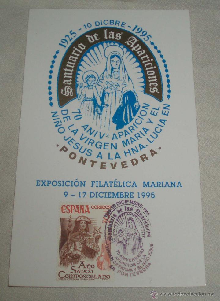 Sellos: tarjeta y sobre de la exposicion filatelica mariana a&ntilde;o 1995 con sus sellos correspondientes