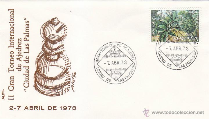 Sellos: AJEDREZ II GRAN TORNEO INTERNACIONAL CIUDAD LAS PALMAS (CANARIAS) 1973. RARO MATASELLOS SOBRE ALFIL.