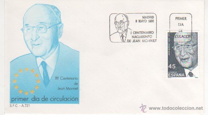 Sellos: 1&ordm; CENTENARIO DE JEAN MONNET. 1988 - Foto 1