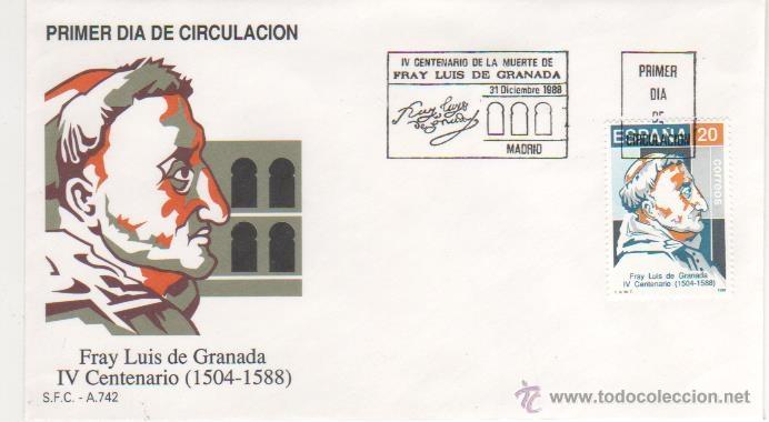 Sellos: FRAY LUIS DE GRANADA IV CENTENARIO . 1988 - Foto 1