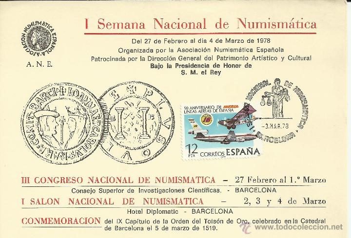 Sellos: BARCELONA SEMANA NACIONAL DE NUMISMATICA MONEDA - Foto 1