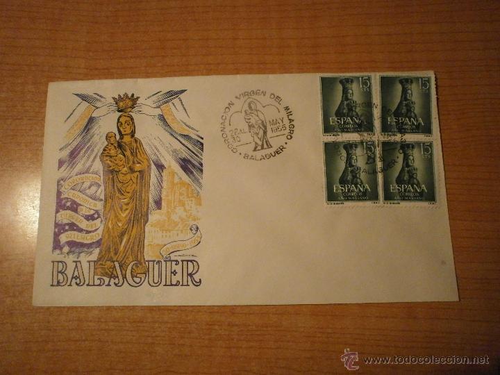 Sellos: SOBRE CORONACION VIRGEN DEL MILAGRO 28 AL 30 MAY 1955 BALAGUER