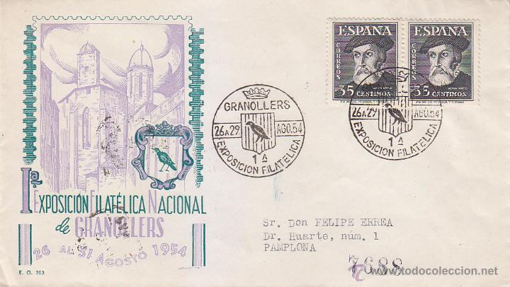 Sellos: I EXPOSICION FILATELICA, GRANOLLERS (BARCELONA) 1954. MATASELLOS EN SOBRE CIRCULADO EG. RARO ASI