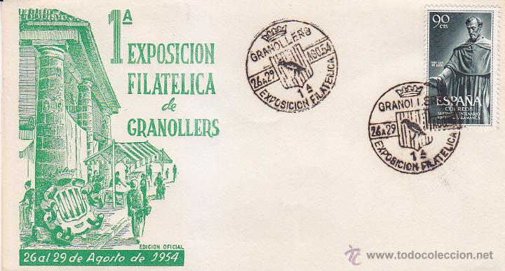 Sellos: I EXPOSICION FILATELICA, GRANOLLERS (BARCELONA) 1954. MATASELLOS EN SOBRE EO SERIE BB RARO ASI