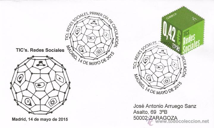 Sellos: ESPA&Ntilde;A. SOBRE PRIMER DIA. TICS. REDES SOCIALES. 2015 - Foto 1