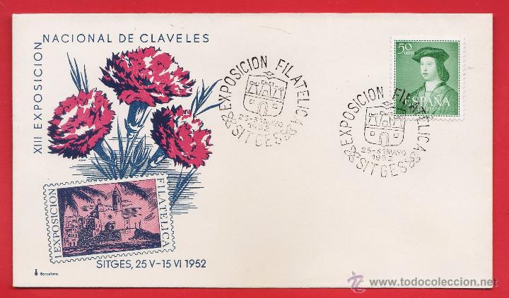 Francobolli: XIII exposicion nacional claveles - sitges - sobre matasellos especial - edicion oficial - a&ntilde;o 1952