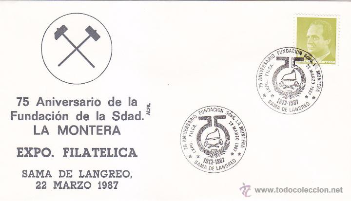 Francobolli: FUNDACION LA MONTERA 75 ANIVERSARIO, SAMA DE LANGREO (ASTURIAS) 1987. RARO MATASELLOS EN SOBRE ALFIL