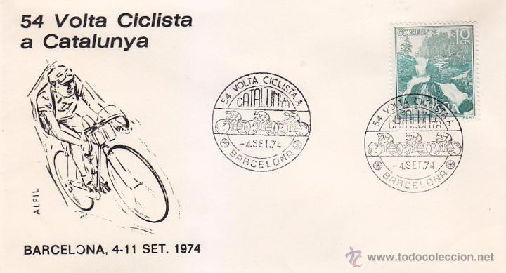 Sellos: CICLISMO 54 VOLTA CICLISTA A CATALUNYA, BARCELONA 1974. RARO MATASELLOS EN SOBRE DE ALFIL.