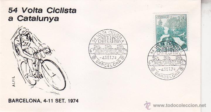 Sellos: CICLISMO 54 VOLTA CICLISTA A CATALUNYA, BARCELONA 1974. RARO MATASELLOS EN SOBRE DE ALFIL.