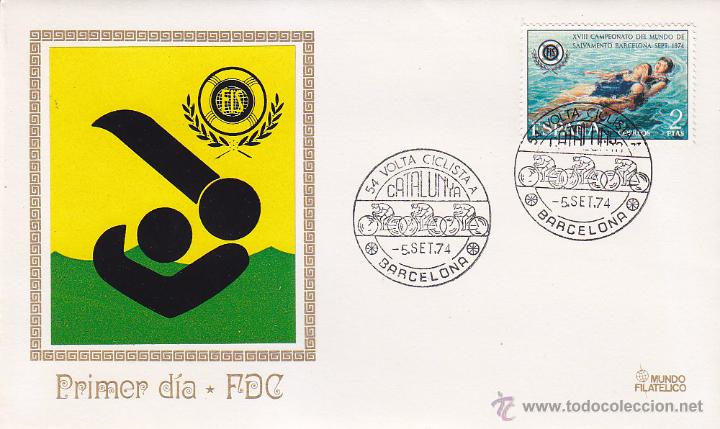 Sellos: CICLISMO 54 VOLTA CICLISTA A CATALUNYA, BARCELONA 1974. RARO MATASELLOS EN SOBRE DE MUNDO FILATELICO
