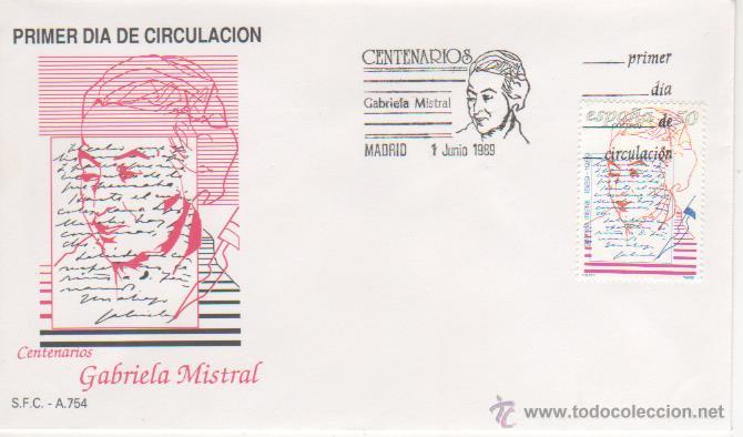 Sellos: CENTENARIOS. GABRIELA MISTRAL. 1989 - Foto 1