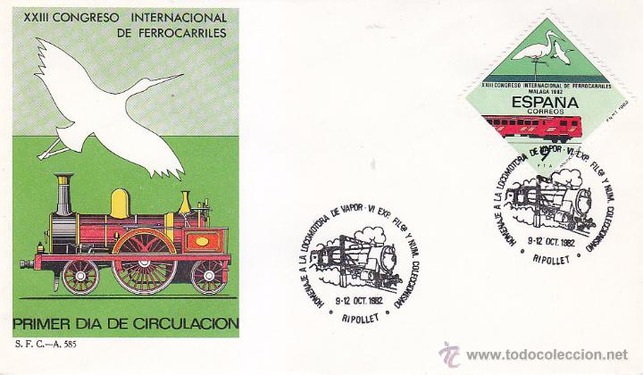 Francobolli: TRENES HOMENAJE LOCOMOTORA DE VAPOR RIPOLLET (BARCELONA) 1982. MATASELLOS FERROCARRIL SOBRE DEL SFC.