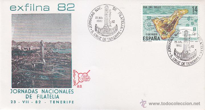 Sellos: JORNADAS NACIONALES FILATELIA, SANTA CRUZ TENERIFE (CANARIAS) 1982. MATASELLOS SOBRE MARCA ROJA RARO