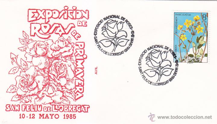 Sellos: ROSAS EXPOSICION NACIONAL, SAN FELIU DE LLOBREGAT (BARCELONA) 1985. RARO MATASELLOS EN SOBRE ALFIL
