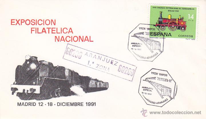 Briefmarken: TRENES TREN VAPOR MADRID-ARANJUEZ AMBULANTE ESPECIAL 1991. MATASELLOS FERROCARRIL EN SOBRE ILUSTRADO