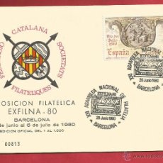 Sellos: EXFILNA ASAMBLEA NACIONAL DE FILATELIA BARCELONA 1980 CORREO A CABALLO DIA DEL SELLO