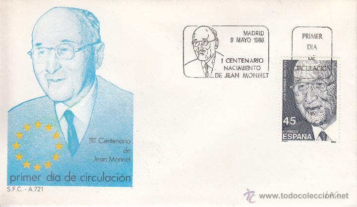 Sellos: SOBRE: 1988 MADRID. 1&ordm; CENTENARIO DE JEAN MONNET - Foto 1