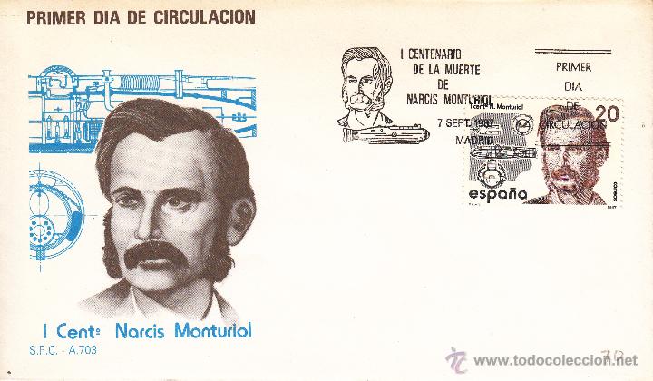 Sellos: SOBRE: 1987 MADRID. 1&ordm; CENTENARIO NARCIS MONTURIOL - Foto 1