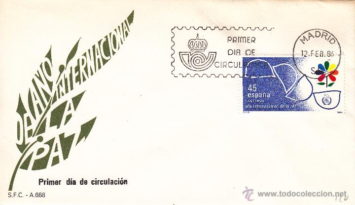 Sellos: SOBRE: 1986 MADRID. A&Ntilde;O INTERNACIONAL DE LA PAZ - Foto 1