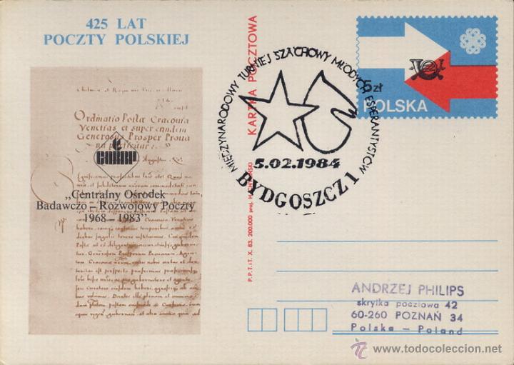 Sellos: AJEDREZ CHESS : ENTERO POSTAL MATASELLO TORNEO INTERNACIONAL JUVENTUD ESPERANTISTA POLONIA 1984