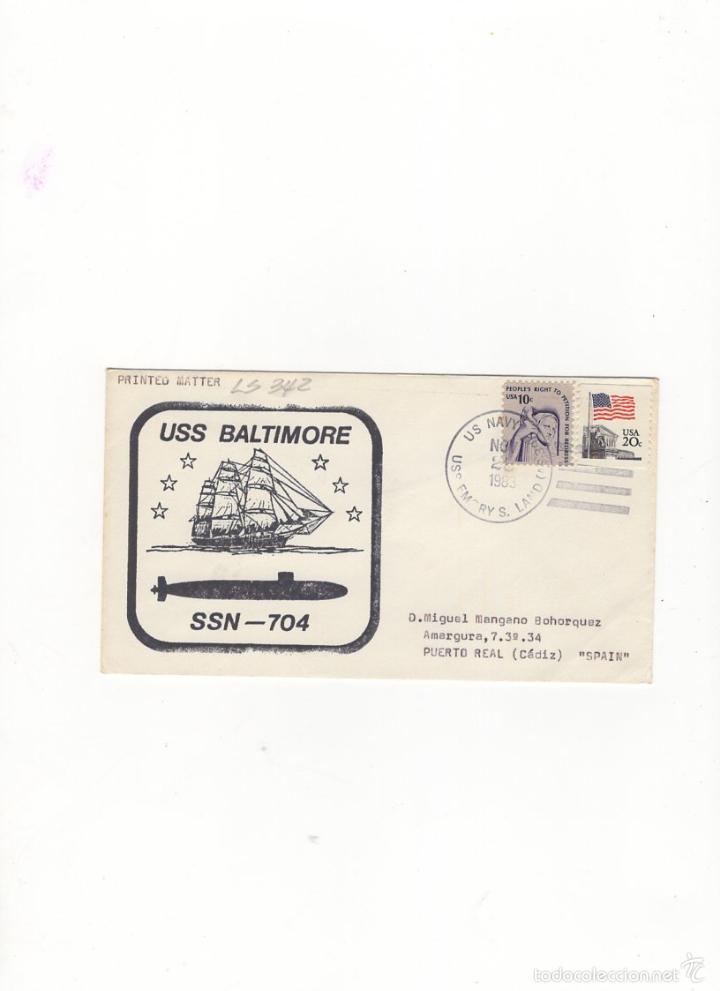 Sellos: SOBRE. USS BALTIMORE SSN-704, USA, 1983. - Foto 1