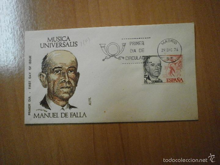 Sellos: SOBRE PRIMERDIA DE CIRCULACION  MANUEL DE FALLA MUSICA UNIVERSALIS - Foto 1