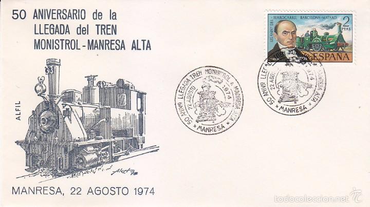 Briefmarken: TRENES 50 ANIVERSARIO LLEGADA TREN MONISTROL-MANRESA ALTA 1974. MATASELLOS FERROCARRIL SOBRE ALFIL.