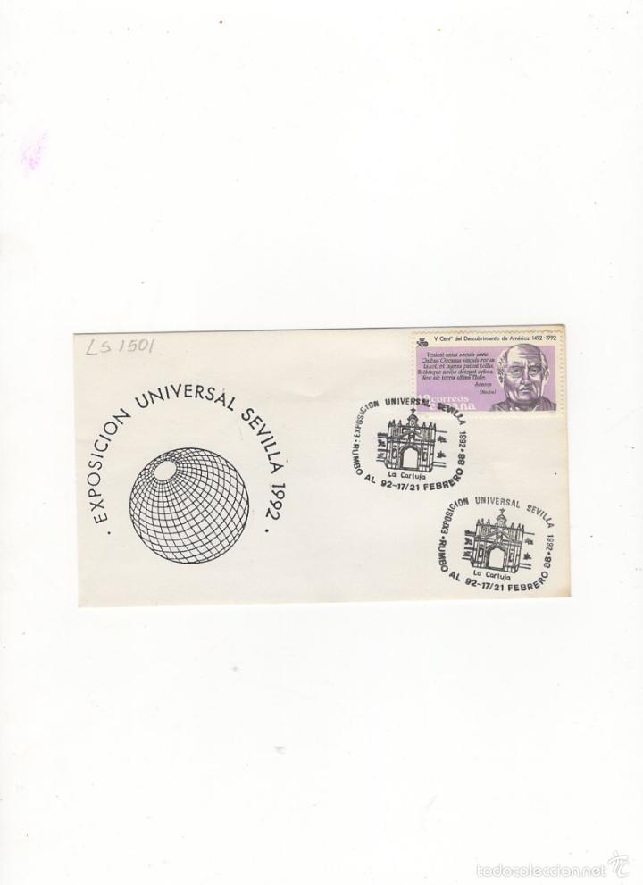 Sellos: SOBRE. EXPOSICION UNIVERSAL SEVILLA, 1992. - Foto 1