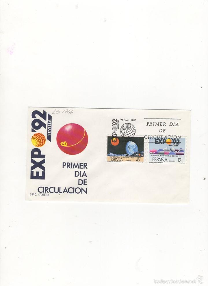 Sellos: SOBRE PRIMER DIA DE CIRCULACION, EXPO &acute;92 SEVILLA, 1987.